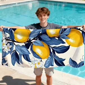 Deep Blue leaved Solid Color Sand Free Polyester Quick Dry Large Sized Beach Towel Soft Comfortable Lightweight Easy to Carry