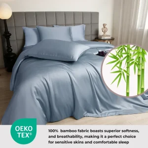Deep Pocket Fitted 100% Bamboo Fiber Modern Duvet Cover Bedding Set Elastic 300tc Thread Count Solid Pattern All Season Use
