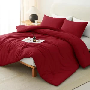 Deep Red Modern Luxury Eco-Friendly Microfiber 100% Poly All-Season Bed Quilt Comforter Set Customizable Color Soft Comfortable