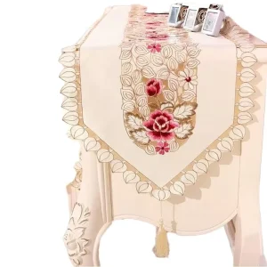 Delicate Ready Hotel Cafe Restaurant Wedding Dining Room Rose Embroidery Flower Table Runner Tablecloth Chair Cloth Cover
