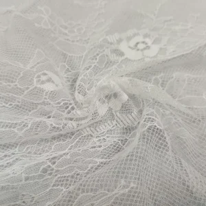 Delicate Transparent Floral Motif White Sheer Lace Fabric 100% Nylon Eco Friendly Breathable Durable Elastic Edge Wedding
