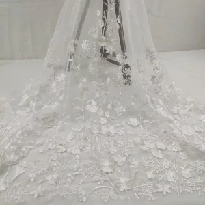 Delicate White Lace Fabric Floral Polyester Embroidery Fabric Bridal Lace for Summer Dress Casual Dress Wedding Dress Lace