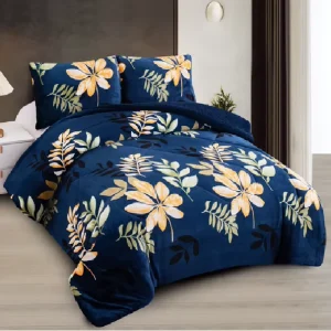 Deluxe Modern Winter Thickened Soft Velvet Tropical Leaf Print Comforter Set 3pc Flannel Sherpa All Season Bedding