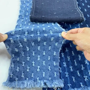 Design Elastic Jacquard Printed Distressed Denim Fabric For Pants Clothes