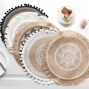 Designer Boho Printed 38 cm Breakfast Table Round Placemats Fabric Placemat for Dining Table Restaurants Dishes Decoration