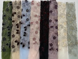 Designer Material Soft Embroidered Sheer Net Fabric For Dresses Lehengas Gowns Breathable Woven Medium Weight