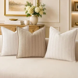 Designer Textured Vertical Striped Chenille 100% Polyester Throw Pillow Covers Modern Style for Couch Sofa Bed