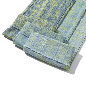 Destroy Stripes Yellow 80% Cotton Jacquard Denim Fabric for Jeans 9 Oz High Quality Denim Fabric
