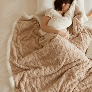 Diamond Double Sided Jacquard 100% Polyester Sherpa Plaid Fleece Knit Sherpa Fur Throw Blanket for Couch Bed Sofa