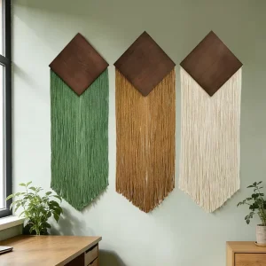 Diamond Geometry Pattern Nordic Style Cotton Rope Tassel Tapestry Wall Hanging for Living Room Bedroom Study Outdoor Restaurant