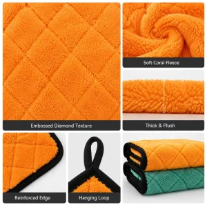 Diamond Grid Coral Fleece Microfiber Car Wash Towel Ultra Thick Absorbent Auto Detailing Cloth Lint Free Cleaning Towel