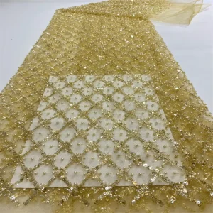 Diamond Shaped Square Grid Sequin Bead Tube Bubble Bead Embroidery Fabric for Wedding Dress