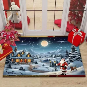 Diatomaceous Earth Christmas Santa Doormat Absorbent Quick Dry Non Slip Entryway Floor Mat Holiday Kitchen Bathroom Rug