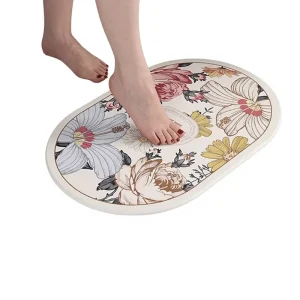 Diatomite Square Floor Mat Nordic Style Plants Flowers Pattern Bathroom Kitchen Door Mat Quick-drying Diatom Mud Foot Mat