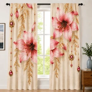 Digital Printed Floral Spring Chiffon Semi Blackout Bedroom Curtains