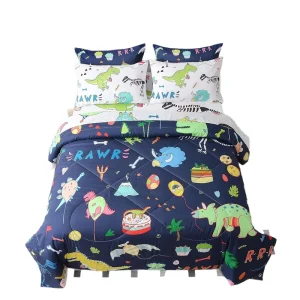 Dinosaur Print Synthetic Fiber Feather Down Quilted Comforter Set Digital Print Four Season Customizable Bedding Set Children