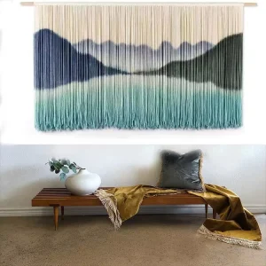 Dip Dyed Boho Landscape Hand Woven Faraway Mountain Large Macrame Wall Hanging Tapestry for Bedroom