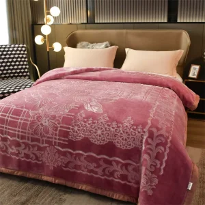 Direct Factory Sale Eco Friendly Raschel Blanket 100% Polyester Super Soft Double Thick Coral Pattern Embroidered Bedding Home