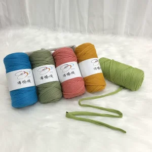 Direct Sale 100% Polyester Hand Woven T Shirt Yarn 200g High Elasticity Fabric Strips Dyed DIY Knitting Carpet Yarn