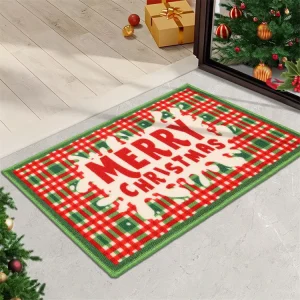 Dirt Trapper Absorbent Tufted Merry Xmas Indoor Entrance Mat Anti-Slip Washable PET Friendly Stain Resistant for Front Back Door