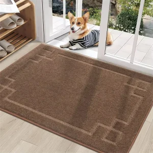 Dirt Trapper Tufted Striped Absorbent Low Profile Non Slip Washable Entrance Mat for Muddy Paws Front Door Mat