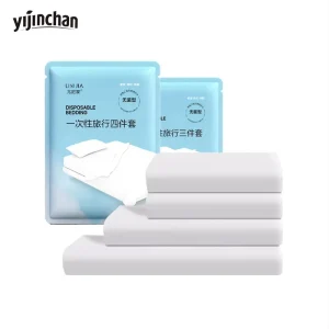 Disposable 4 Piece Bedding Set PP Non Woven EO Sterile Travel Portable Bed Sheets for 2 Person Hotel Double Bed Bulk