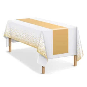 Disposable Rectangle Table Runner Plastic Gold Color Table Runner for Party Decoration