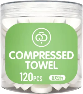 Disposable Towel Tablets 120PCS Mini White Soft Nonwoven Biodegradable Cotton Round Outdoor Travel Compressed Towel