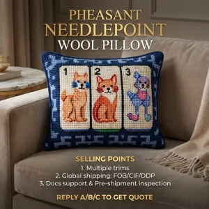 Dog Cat Animal Square Needlepoint Pillow Cover with Punch Needle Texture Polyester Material Modern Hotel Home Decor