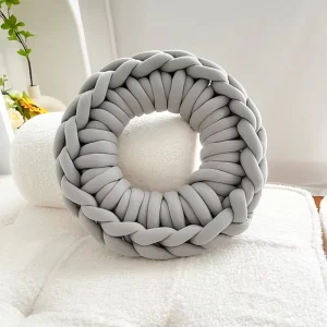 Donut shaped Throw Pillow Handmade Knitting DIY Kit Nordic Style Solid Color Icelandic Chunky Yarn Cotton PP Cotton Filling