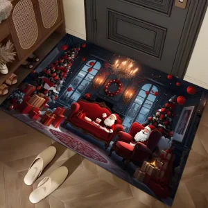 Door Mat Geometric Pattern Christmas Carpet Machine-Made Entry Mat and Welcome Doormat Holiday Decoration for Home Hotel