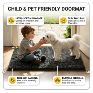 Door Mat for Muddy Paws Absorbs Moisture and Dirt Absorbent Non Slip Washable Doormat Quick Dry Chenille Mud Mat for Bathroom