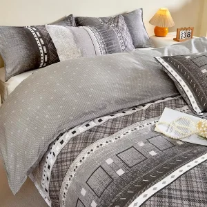 Doris 200TC 100% Polyester Microfiber Breathable Eco-Friendly Geometric Pattern Wedding Four-Piece Sheet Pillowcase Set Bedding