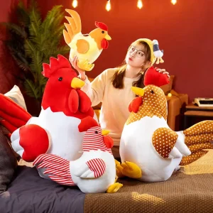 Dot Pattern Stripes Simulated Big Rooster Stuffed Animal Doll Plump Little Chicken Plush Toy Large Size Chick Hen Throw Pillow