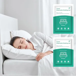 Double Bed Disposable Bedding Set Four Piece Non-Woven PU Reusable Quilt Cover Pillowcase Bed Sheet
