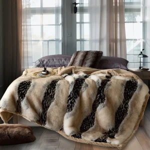 Double Bed Faux Fox Fur Throw Blanket Fuzzy Fluffy Soft Polyester Woven for Sofa & Home Decor