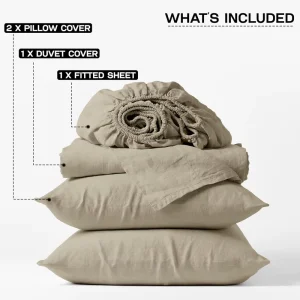 Double Bedding Set 4-Piece Duvet Cover Set Fitted Sheet Pillow Cases Soft Brushed Microfiber Solid Beige Oeko-tex