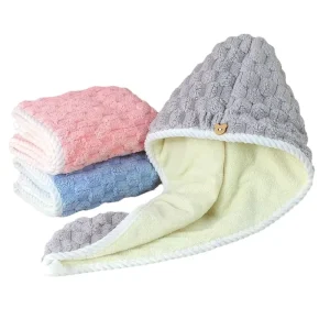 Double Color Thickening Hair Towel Wrap for Girls Fast Drying Hair Turban With Adjustable Button for Women Wet Hair Anti Frizz
