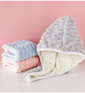 Double Color Thickening Hair Towel Wrap for Girls Fast Drying Hair Turban with Adjustable Button for Women Wet Hair Anti Frizz