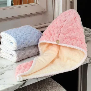 Double Color Woven Thickening Hair Towel Wrap for Girls & Women Fast Drying Turban Adjustable Button Anti Frizz Eco Friendly