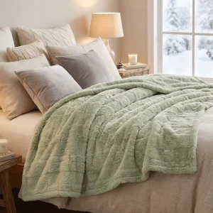 Double Helix PTC NTC Heating Wire Rabbit Fur Sherpa Winter Electric Blanket 9 Heat Settings Anti Static Foldable Office Sleep US