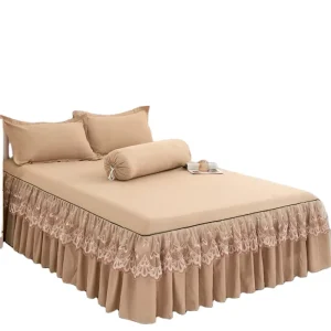 Double Layer Bedspread Floral Printed Bed Sheet Bilateral Bed Skirt + 4 Pcs Pillowcase Bedsheets Bed Skirts Set