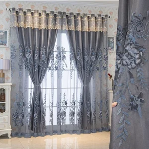 Double Layer Embroidered Floral Curtains Bedroom Nordic Simple Living Room Elegant Sheer Curtains