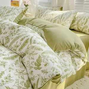 Double Layer Floral Washed Cotton Linen Bedding Set Duvet Cover Sheet Pillowcase for Student Dormitory Simple Style