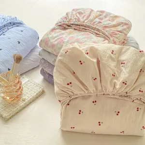 Double Layer Gauze Fitted Sheet Three Piece Set All Cotton Feel Four Season Mattress Protector Full Covering Lightweight Cover