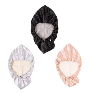 Double Layer Hair Drying Towels Satin + Coral Velvet Fast Absorbent and Dry Turban Wrap