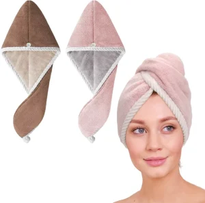 Double Layer Thick Hair Drying Towel Super Absorbent Quick Dry Turban Curly Long Hair Microfiber Hair Towel Wrap for Women