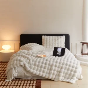 Double Layer Thickened Tuscan Blanket Faux Rabbit Velvet Bubble Fleece Warm Throw for Office Nap Sofa Home Use