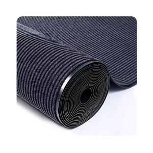 Double Ribbed Carpet Roll Polyester Needle Punch Carpet with Anti Slip and Water Absorbing Rubber Door Mat Dark Grey Color