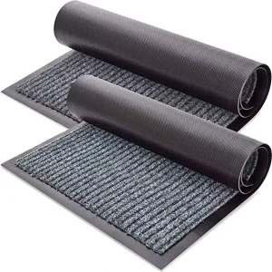 Double Ribbed Striped Mats Entrance Pvc Floor Mat Black Red Grey Blue Polyester Door Mat